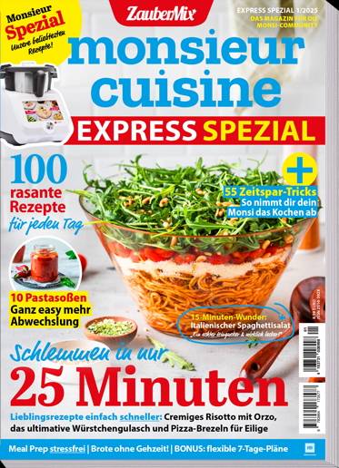 Cover von Monsieur Cuisine EXPRESS SPEZIAL, abgebildet ist ein Spaghetti-Schichtsalat