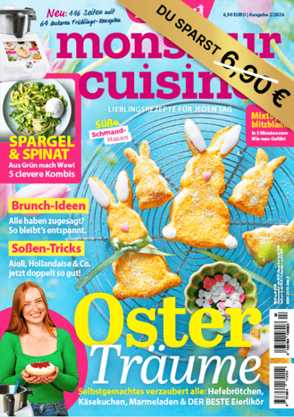 Gebackene kleine Osterhasen auf blauem Untergrund sind auf dem Cover des ZauberMix Magazins