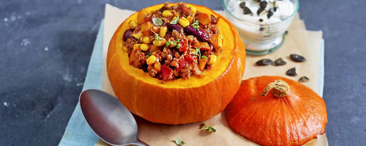 Chili con Carne im Mini-Kürbis