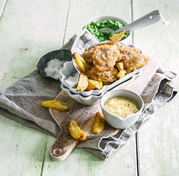Fish & Chips mit Senfsoße