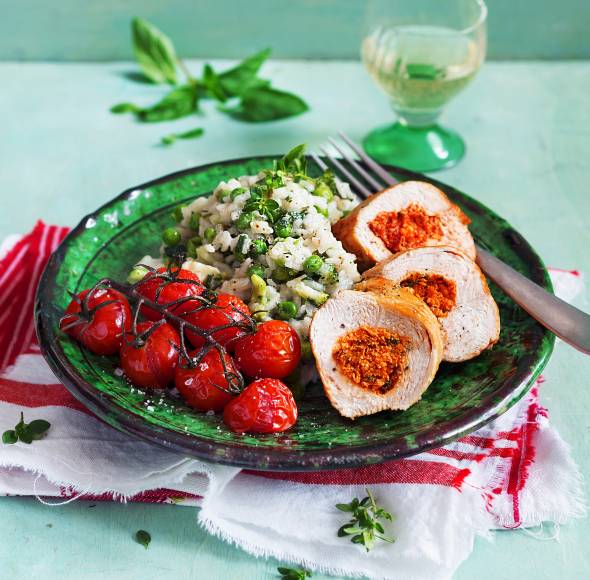 Gefüllte Hähnchenbrust mit mediterranem Risotto