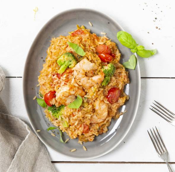 One-Pot-Reis mit Brokkoli und Garnelen