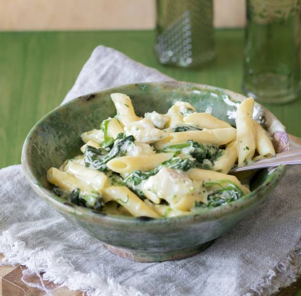 Pasta mit Kabeljau und Spinat