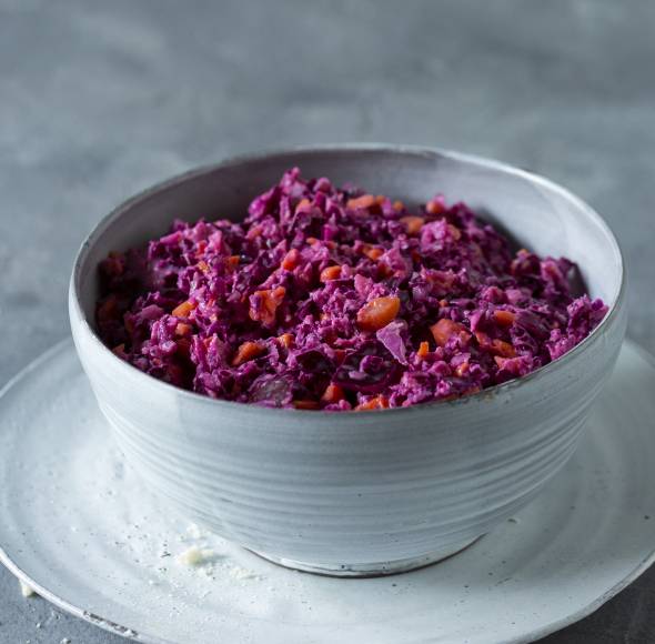 Rotkohl-Slaw mit Croûtons