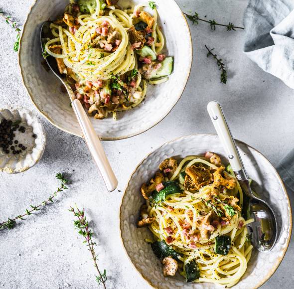 Spaghetti mit Pfifferling-Cremesoße
