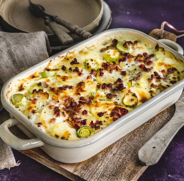 Kartoffel-Porree-Gratin à la Flammkuchen