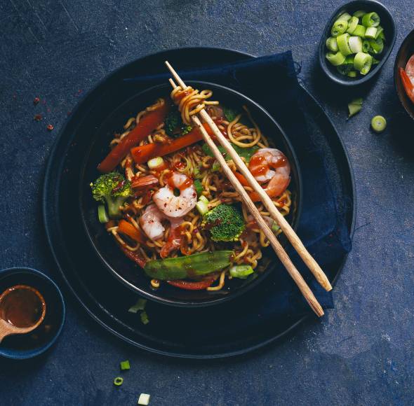Ramen Stir Fry mit Shrimps