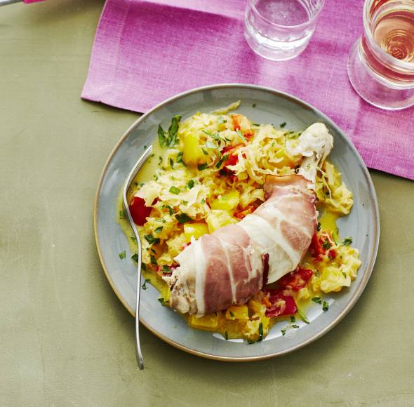 Speck-Keulen mit Rahmsauerkraut