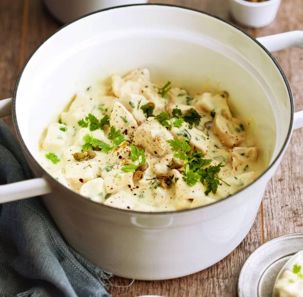 Cremiges Hühnerfrikassee mit Sahne