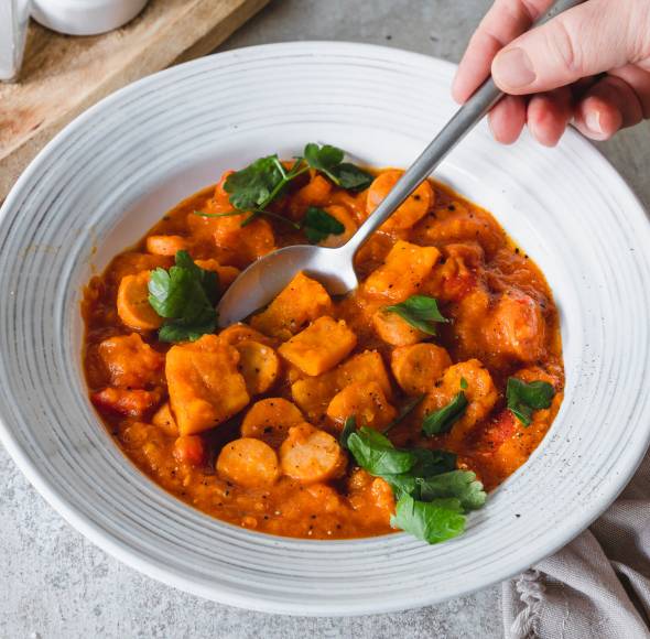 Einfaches Kürbis-Wurst-Gulasch