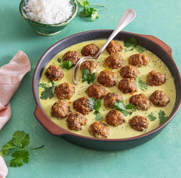 Hackbällchen „India“ mit Reis