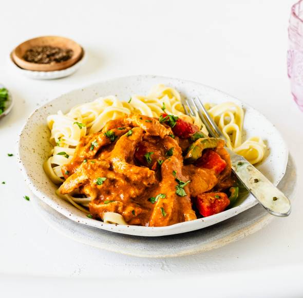 Räuberschnitzel mit Nudeln