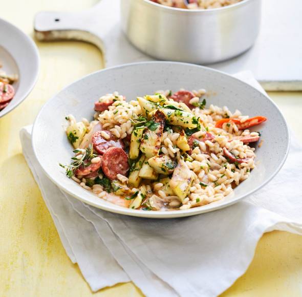 Spargel-Risotto mit Chorizo