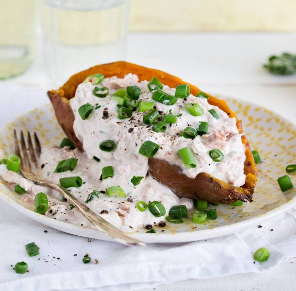Süßkartoffeln mit Thunfischquark