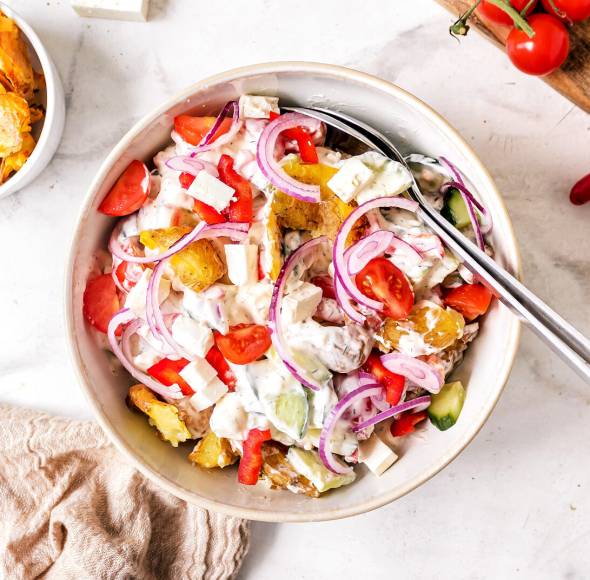 Smashed Potato Salad nach griechischer Art