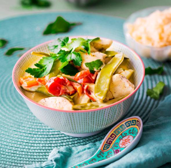Hähnchen-Kokos-Curry mit Reis