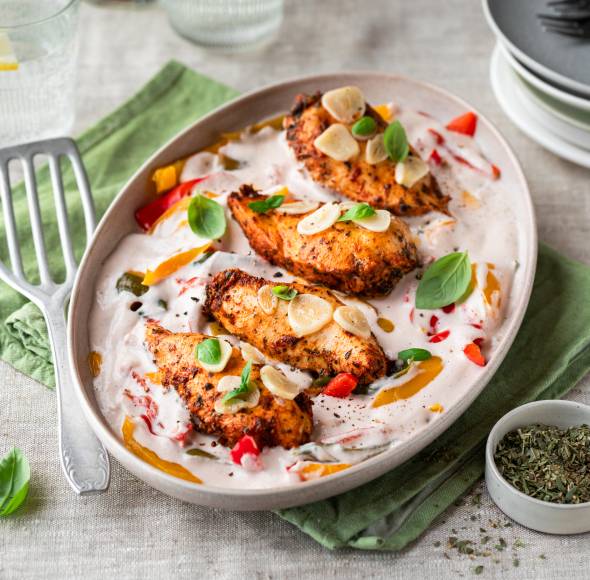 Hähnchenfilet mit Paprikagemüse