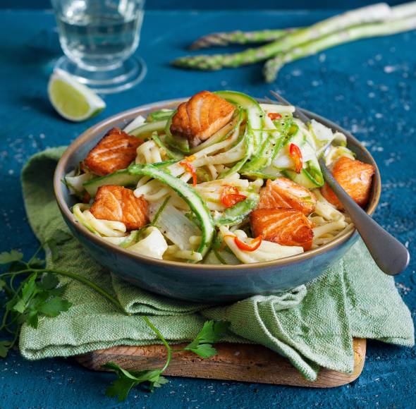 Spargel-Carbonara mit Lachs