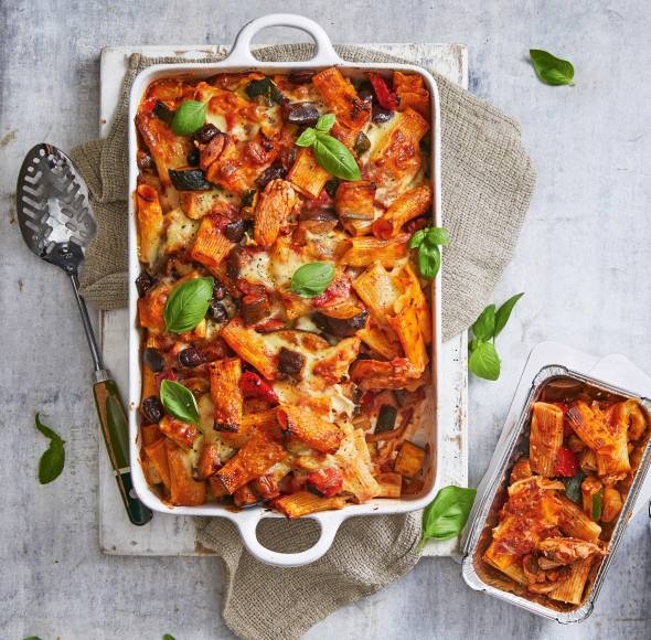 Nudelauflauf mit Hähnchen und Ratatouille