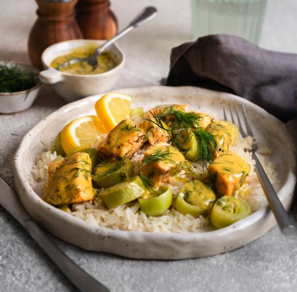 Honig-Senf-Lachs mit Reis