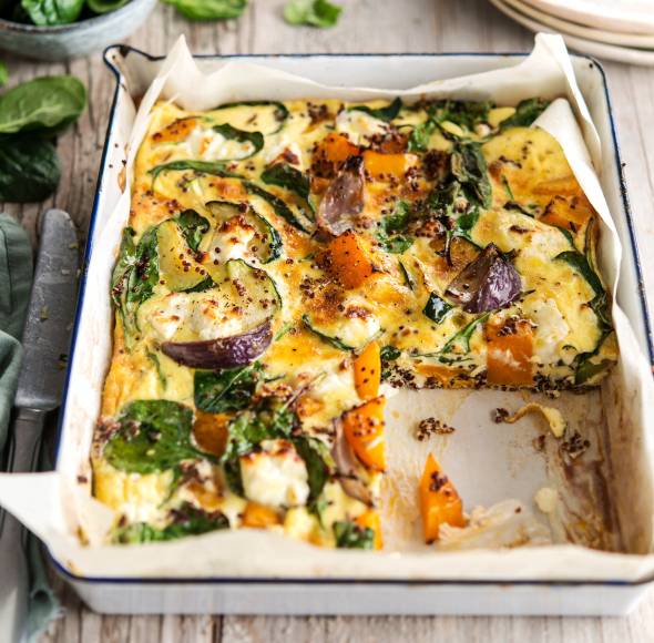 Einfache Kürbis-Spinat- Quiche mit Feta