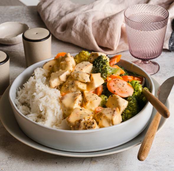 Hähnchen mit Käsesoße