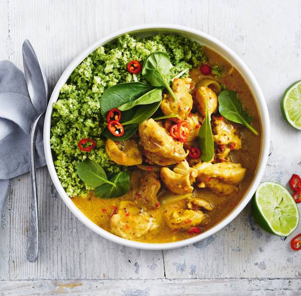 Hähnchencurry mit Brokkoli-Blumenkohl-Reis All in One