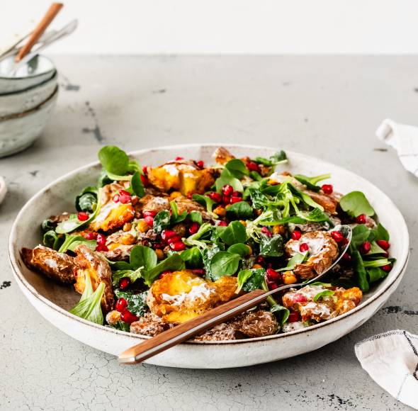 Smashed-Potatoes-Salat mit Kichererbsen