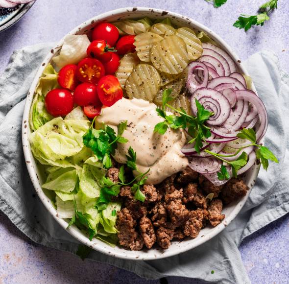 High Protein Burger Bowl