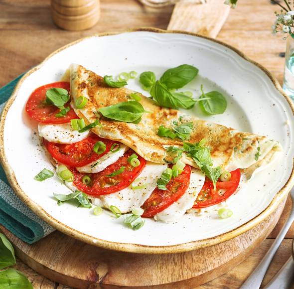 Vollkornpfannkuchen Tomate-Mozzarella