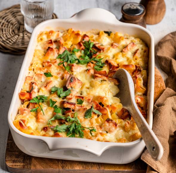 Nudel-Leberkäse-Gratin