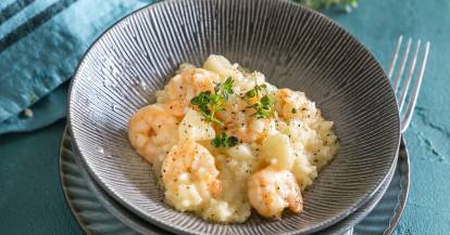 Birnenrisotto mit Garnelen