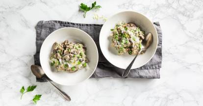 Champignon-„Rispotto“ mit Erbsen und Ricotta