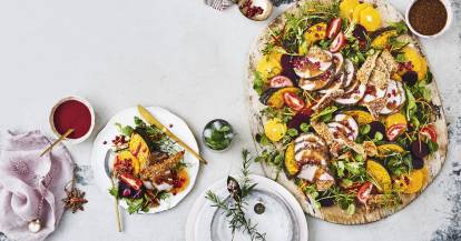 Schweinebraten mit Orangen-Rote-Bete-Salat und Honig-Senf-Soße