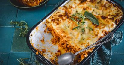 Vegane Lasagne mit roten Linsen