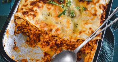 Vegane Lasagne mit roten Linsen
