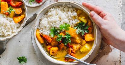 Cremiges Kürbiscurry mit Reis