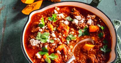 Kürbis-Hackfleisch-„Pfanne" mit Feta