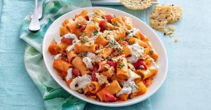 Schnelle Pasta „Paprika-Mozzarella"