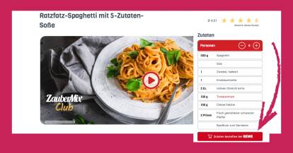 Spaghetti-Rezept im ZauberMix Club, inklusive REWE-Bestellbutton
