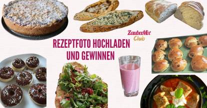 Collage mit Fotos von verschiedenen Gerichten und Gebäck