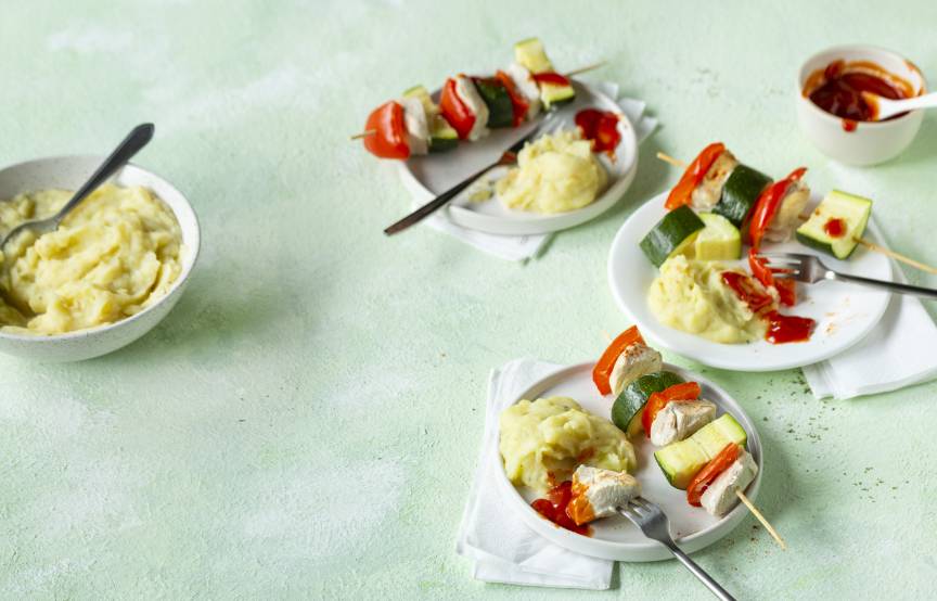 Räuberspieße mit Kartoffelpüree