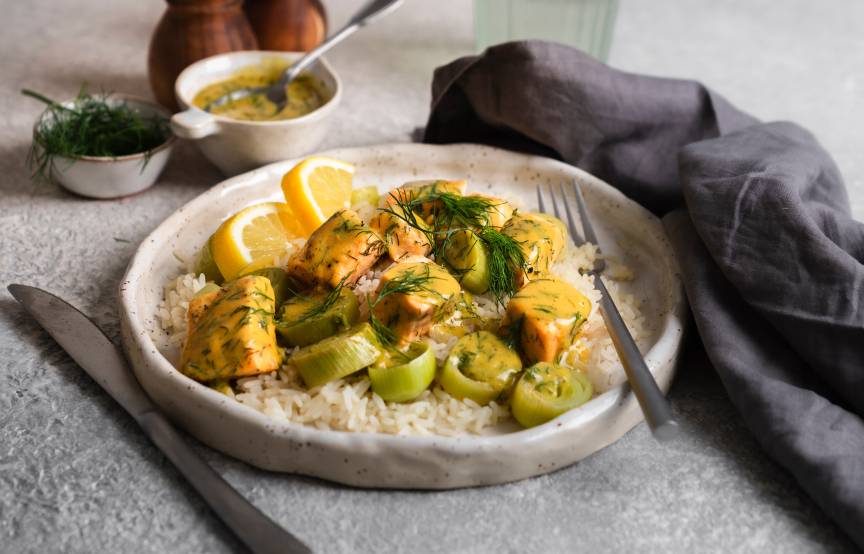 Honig-Senf-Lachs mit Reis