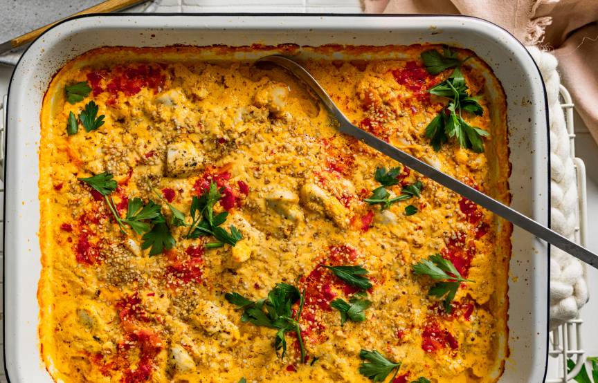 Ofen-Hähnchenwürfel mit Currycreme