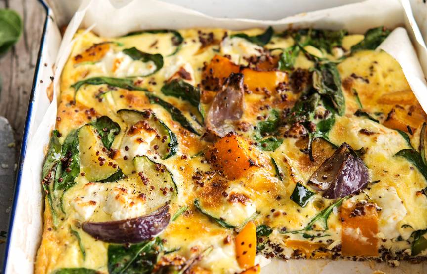 Einfache Kürbis-Spinat- Quiche mit Feta
