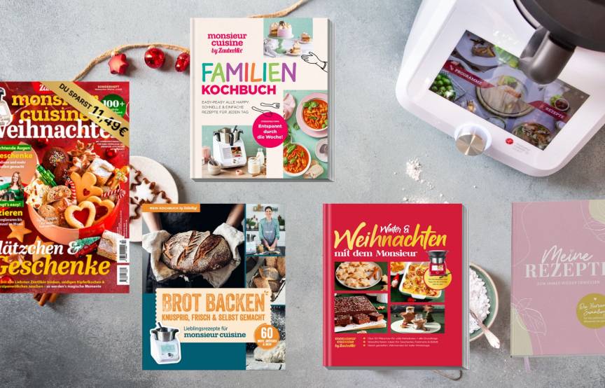 Bücher und Magazine für den Monsieur Cuisine von oben fotografiert