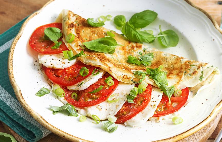 Vollkornpfannkuchen Tomate-Mozzarella