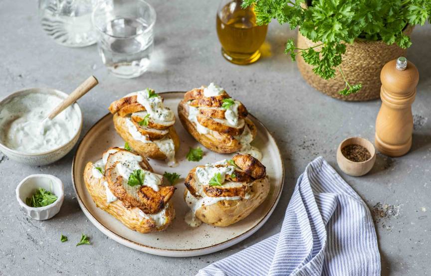Gefüllte Ofenkartoffeln mit Quark und Hähnchen