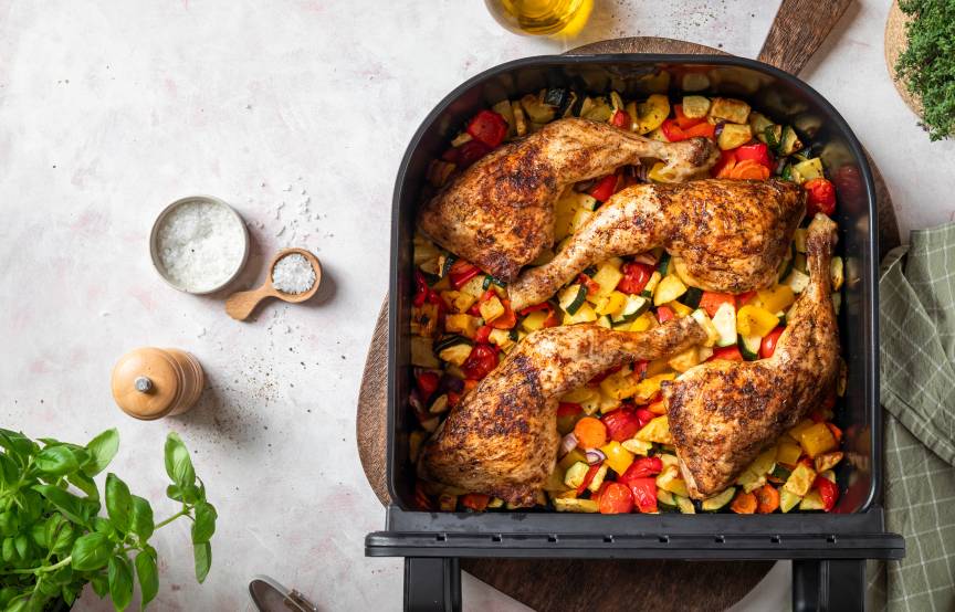 XXL-Hähnchen mit Gemüse im Airfryer