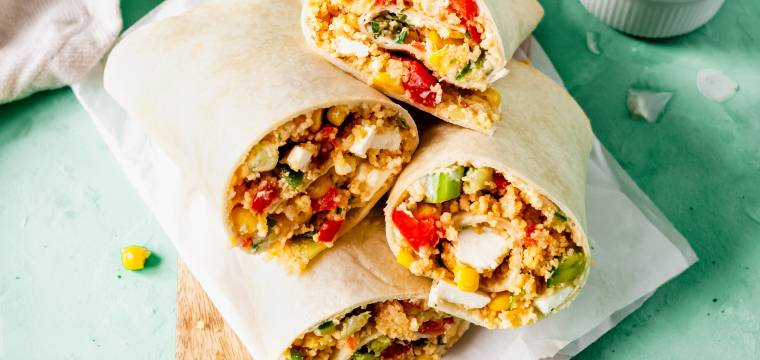 Couscous-Wraps mit Gemüse und Feta Couscous-Wraps mit Gemüse und Feta